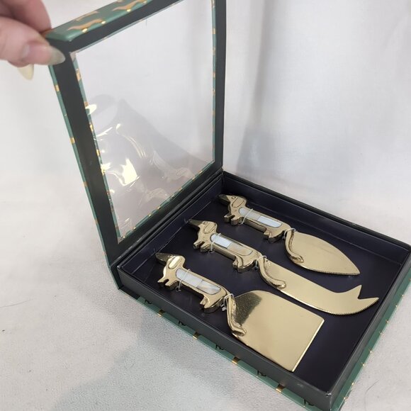 Anthropologie 3 Cheese Knives Weiner Dogs Gold Mother Pearl Mackenzie Dachshund - Picture 6 of 9